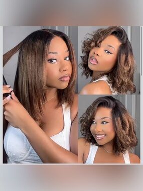 UNICE Bye Bye Knots 7x5 Pre Cut Lace Yaki Straight Bob Wig Chestnut Brown Ombre
